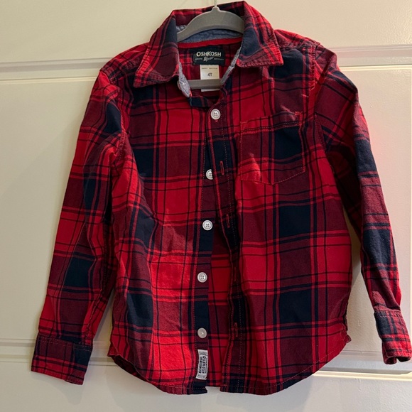 OshKosh B'gosh Kids Plaid Button-Down Shirt in Red and Navy - Picture 1 of 5